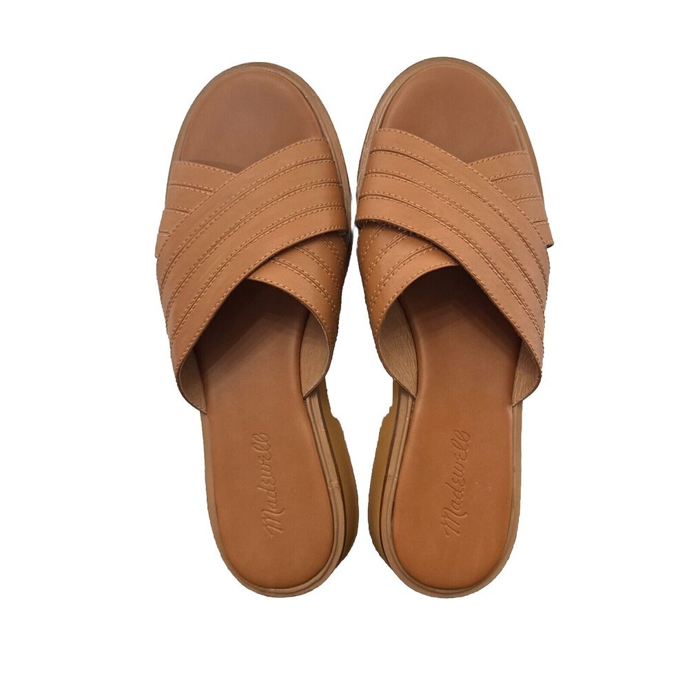 Madewell The Alina Platform Slides Slip-On Sandals Leather Desert Camel Size 9 - Picture 2 of 11